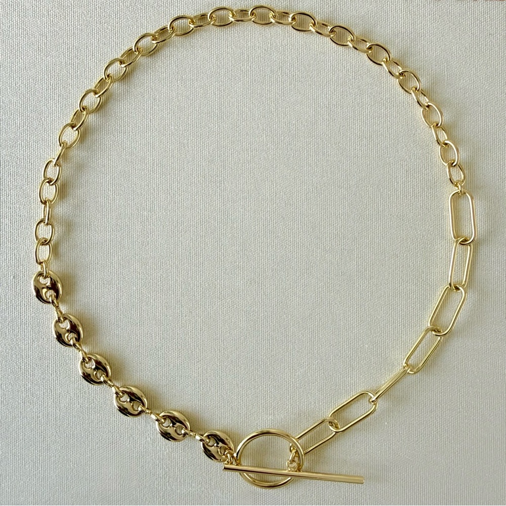 Mixed Coffee Bean & Paperclip Link Toggle Necklace | 14K Gold Plated | Luxury - Picture 6 of 10